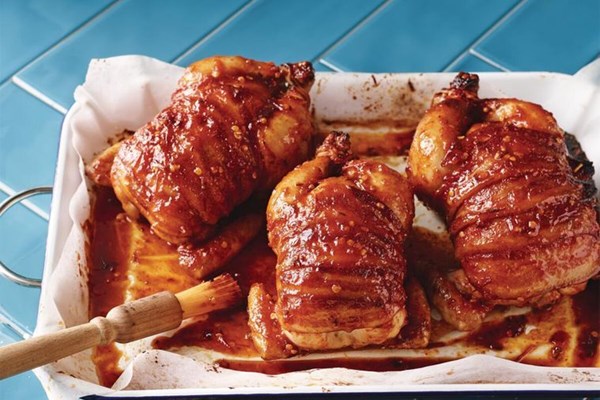 Honey butter and harissa-glazed spatchcock