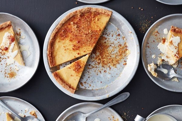 Honey buttermilk pie with cinnamon praline