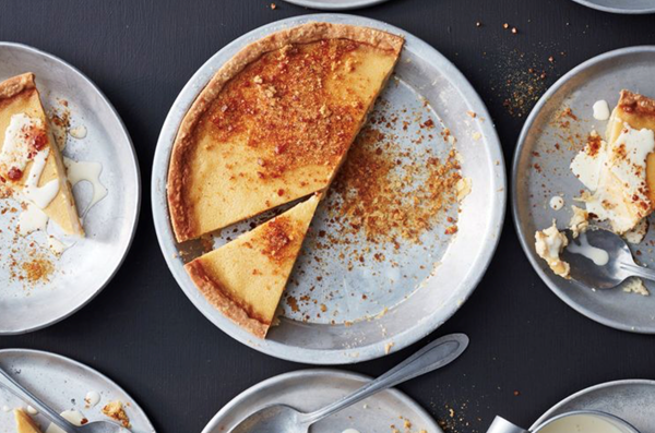 Honey buttermilk pie with cinnamon praline