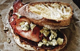Honey-cured bacon, Stilton and chocolate sandwich