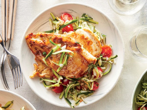 Honey-Dijon chicken paillards with zucchini slaw