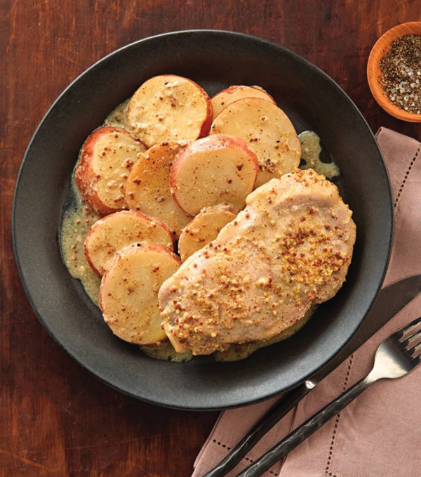 Honey Dijon pork chops and potatoes