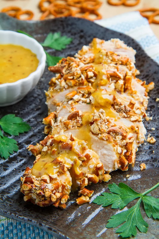 Honey Dijon pretzel chicken