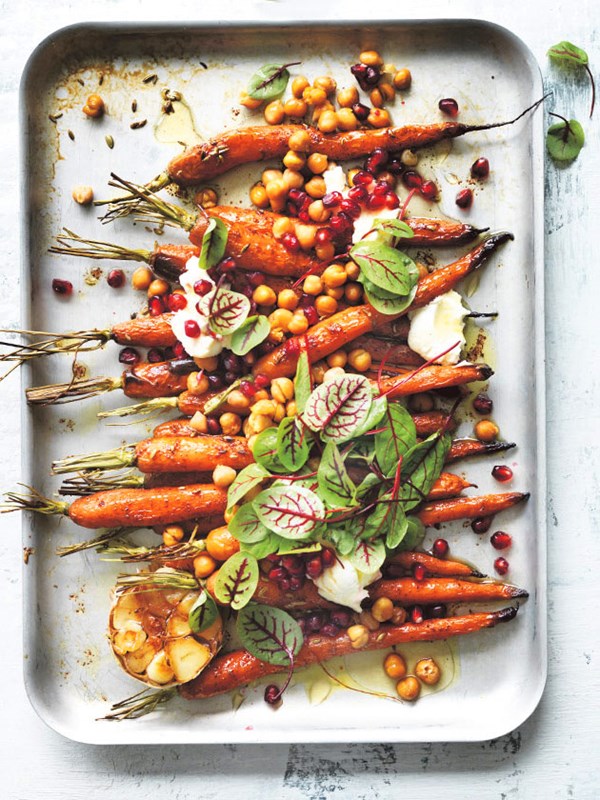 Honey fennel carrots with crispy chickpeas