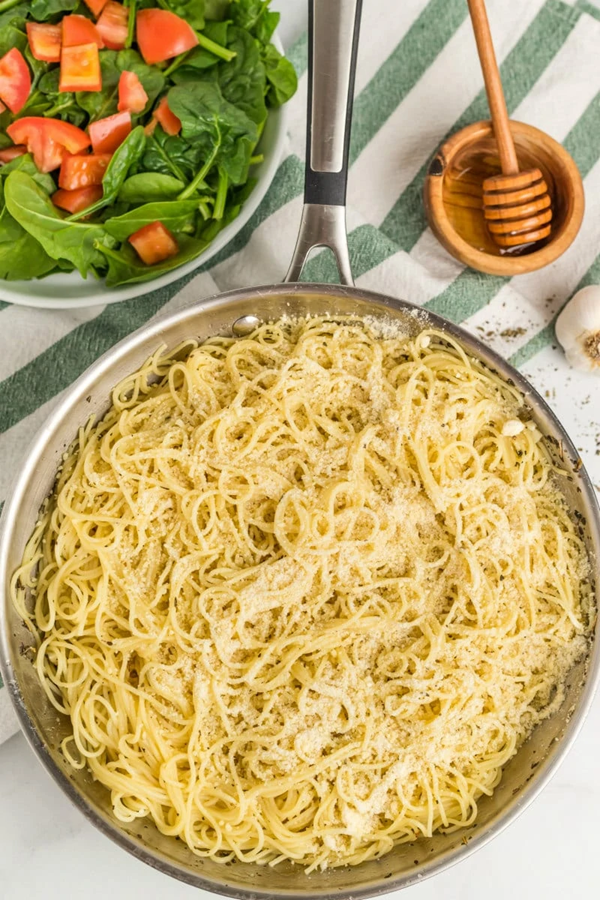 Honey-garlic angel hair pasta