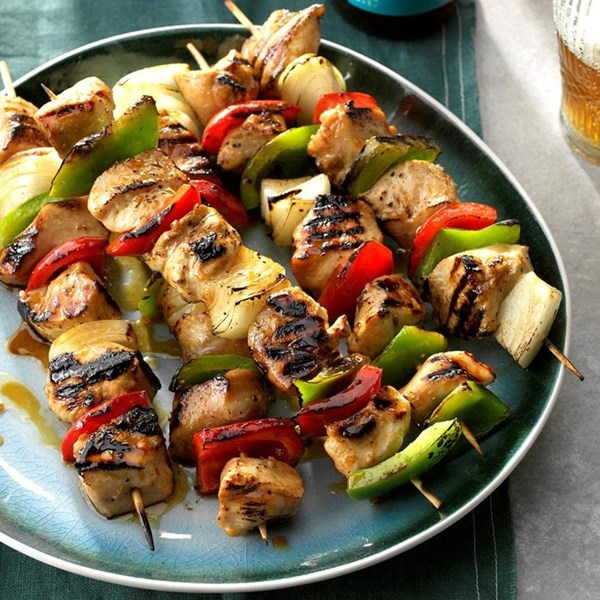 Honey-glazed chicken kabobs