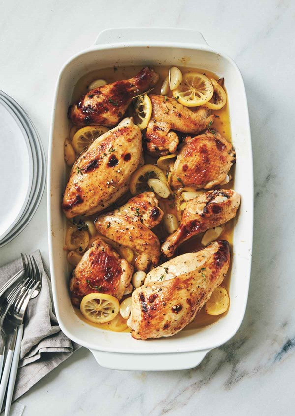 Honey glazed chicken with garlic confit