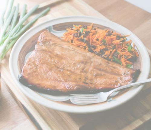 Honey glazed grilled salmon & carrot slaw with miso-ginger dressing