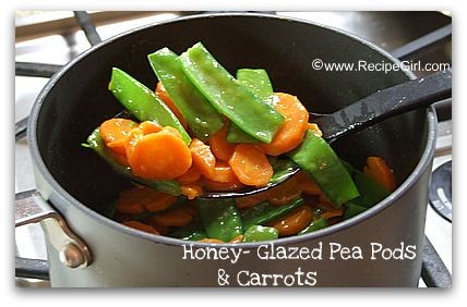 Honey-glazed pea pods and carrots
