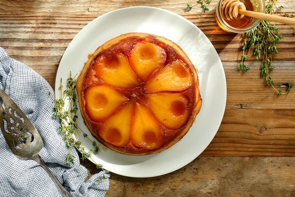 Honey-glazed pear upside-down cake