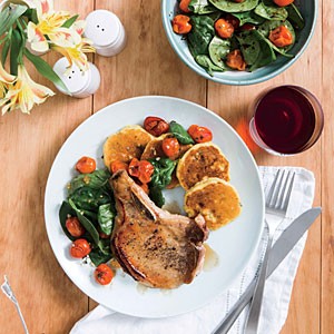 Honey-glazed pork chops with tomato salad