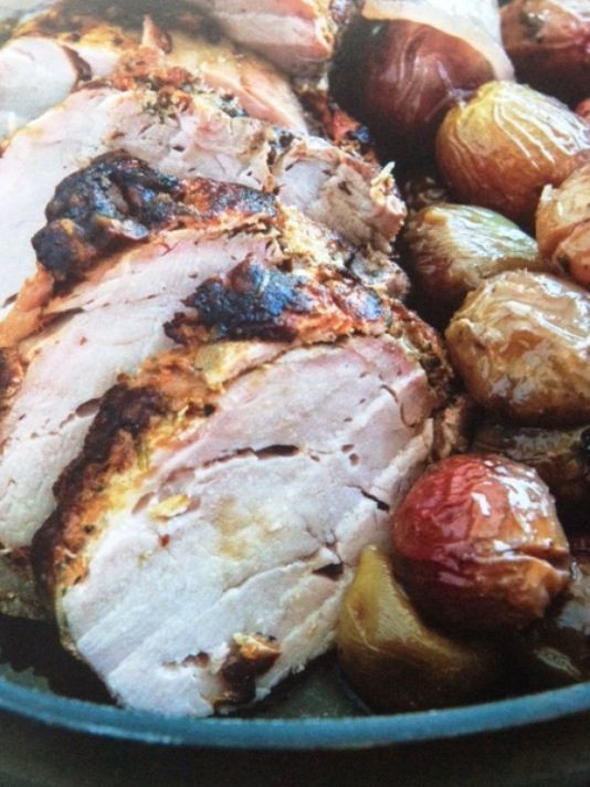 Honey-glazed pork tenderloin with roasted grapes
