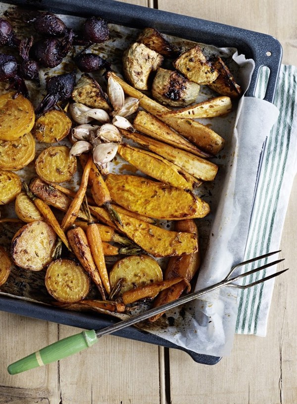 Honey glazed roasted root vegetables