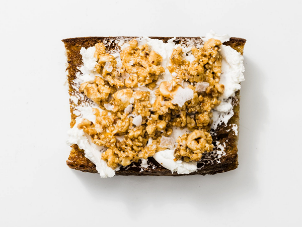 Honey hazelnut pesto toast with fresh chèvre