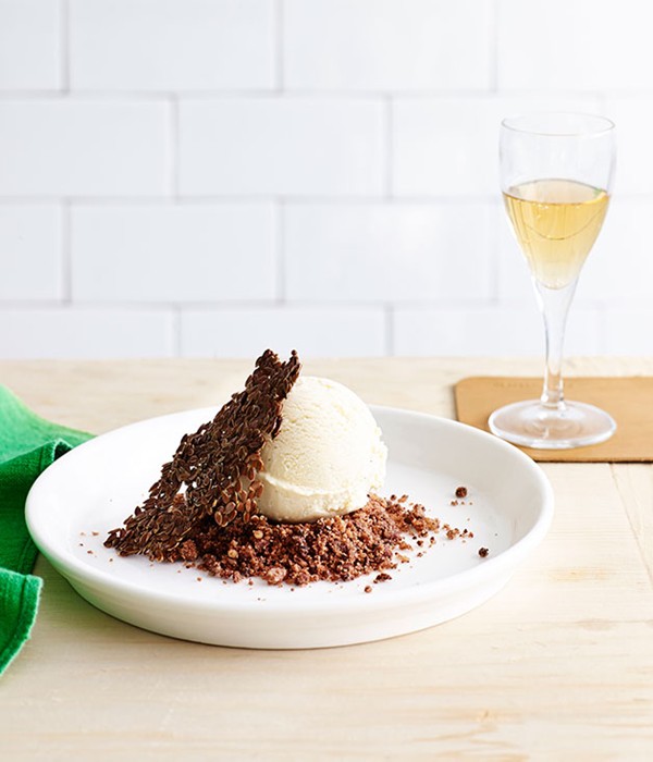 Honey ice-cream with linseed wafers and walnut crumble
