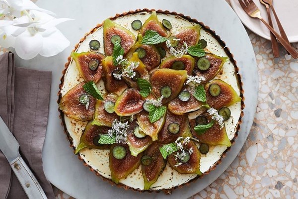 Honey labneh & pistachio brulee tart with figs [Roy Ner]