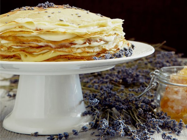 Honey lavender mille crêpes cake