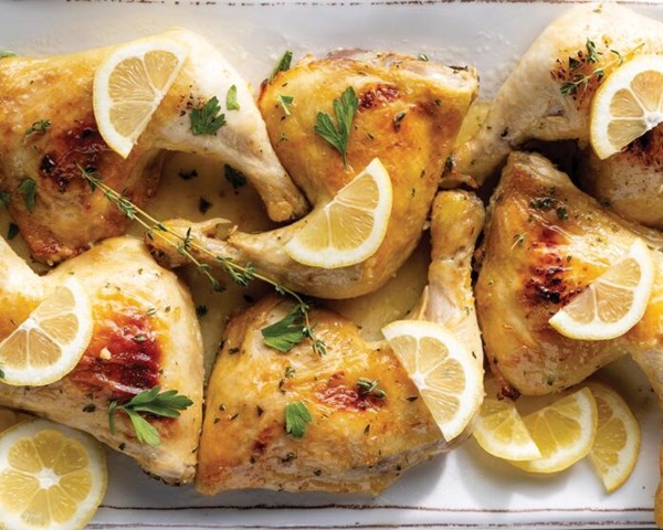 Honey-lemon chicken quarters with sticky glaze