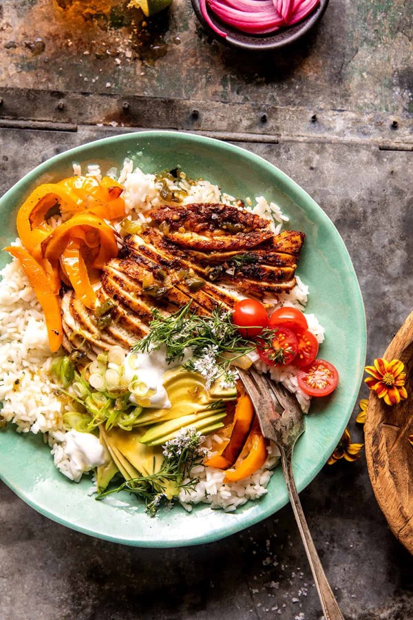 Honey lime chili chicken bowls