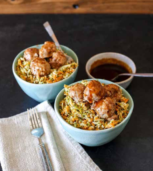Honey-lime-ginger meatball bowl