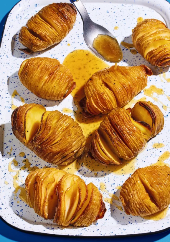 Honey, mustard + garlic Hasselbacks