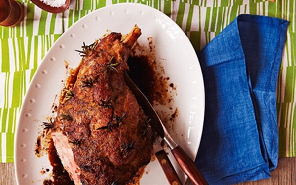 Honey, mustard and ginger glazed roast lamb