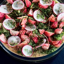 Honey-mustard braised radishes and mustard greens