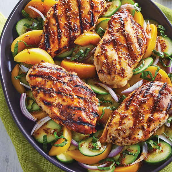 Honey-mustard chicken & peaches