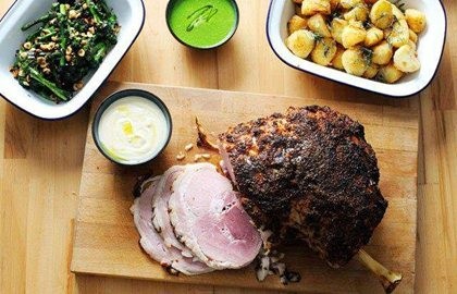 Honey mustard glazed ham with all the trimmings