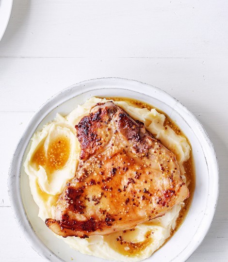 Honey mustard-glazed pork chops with mash