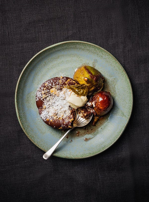 Honey-orange poached figs with crème fraîche