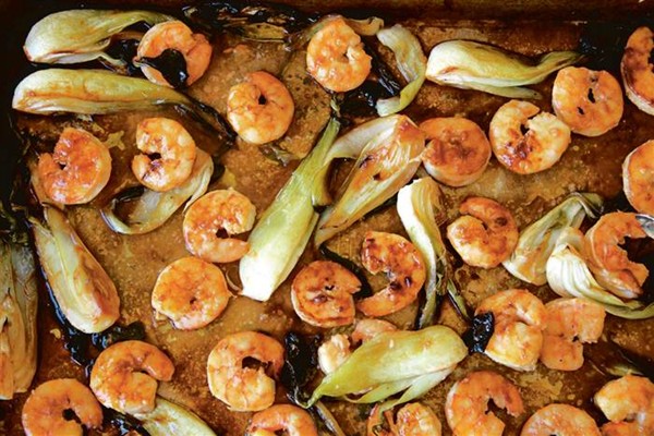 Honey-orange shrimp with baby bok choy