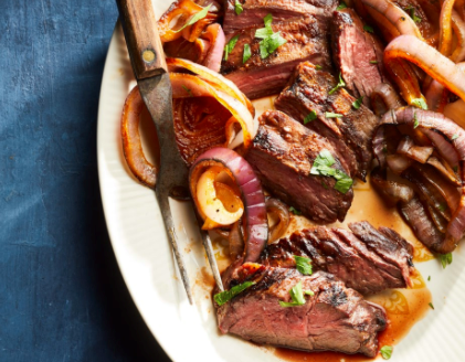 Honey-paprika-glazed steak & onions