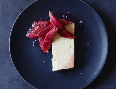 Honey parfait with poached rhubarb