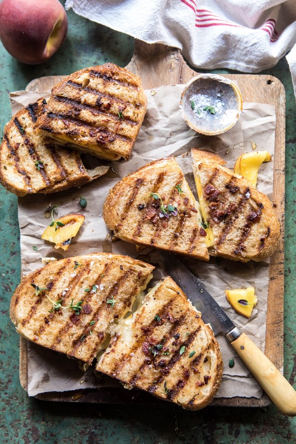 Honey, peach, and Brie panini with bacon butter