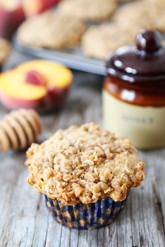 Honey peach muffins with oat streusel topping