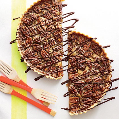 Honey-pecan tart with bittersweet chocolate drizzle