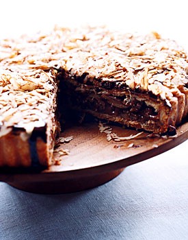 Honey pecan tart with chocolate glaze