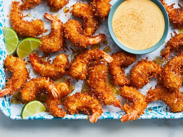 Honey-pepper coconut shrimp