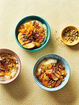 Honey, pistachio & orange grilled peaches