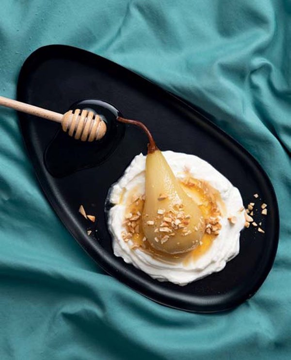 Honey-poached pears