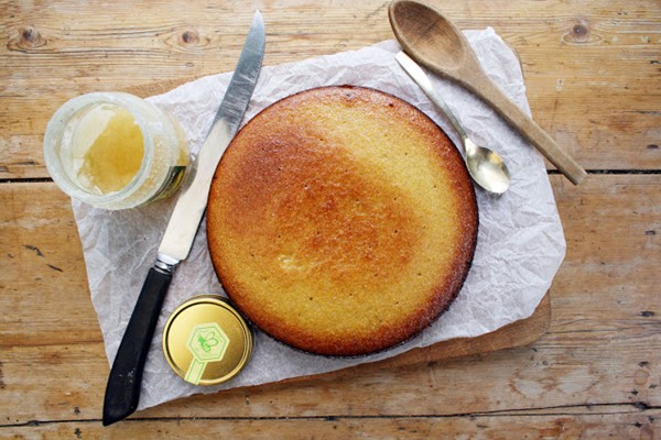 Honey, polenta, coconut and apple puree cake