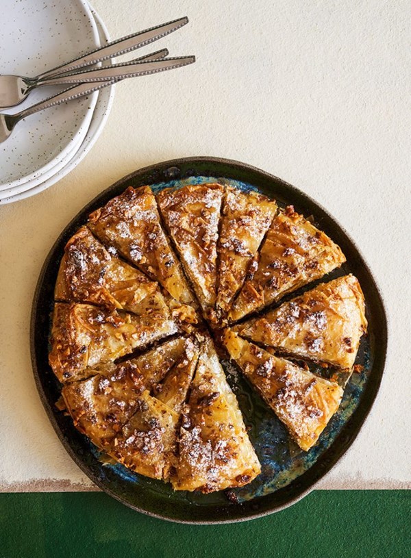 Honey, pumpkin and walnut filo pie