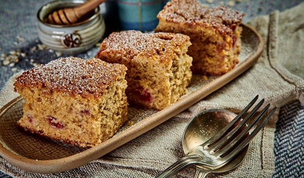 Honey, raspberry & oat slice