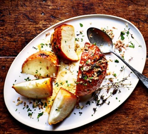 Honey-roast celeriac with mushrooms & thyme