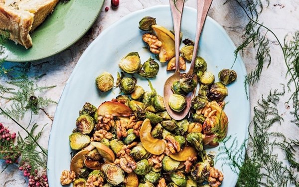 Honey-roast sprouts with apples, salt-sweet walnuts and chestnuts