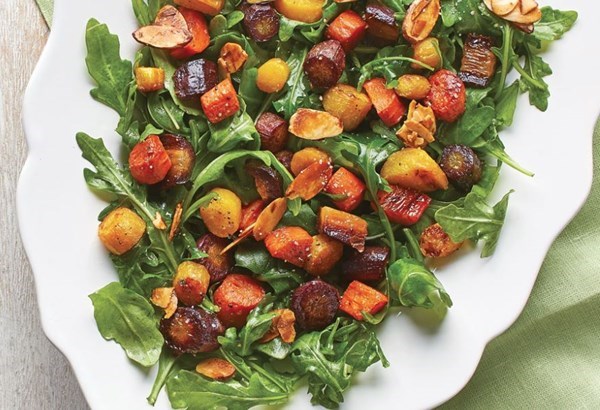 Honey-roasted carrot salad with arugula and almonds