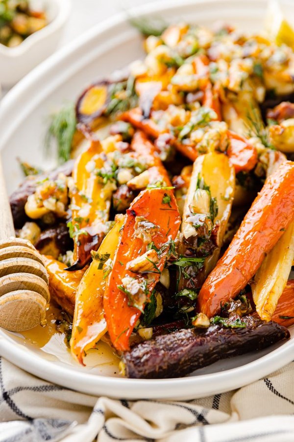 Honey roasted carrots with dates and hazelnuts