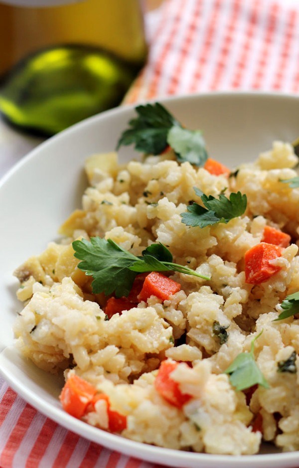 Honey-roasted sweet potato and carrot risotto with ricotta salata