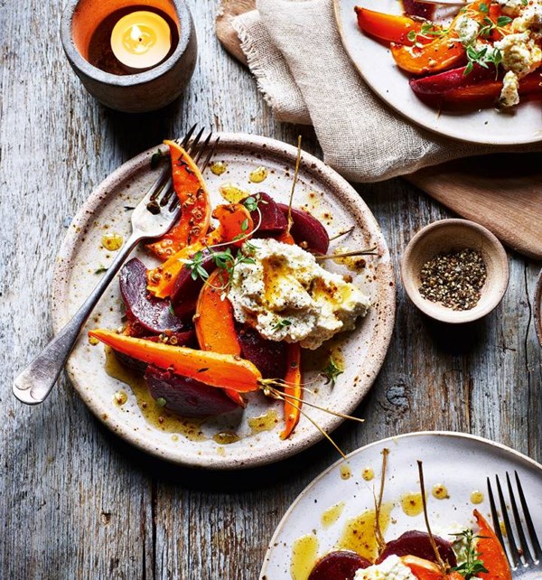 Honey-roasted veg with lemon ricotta